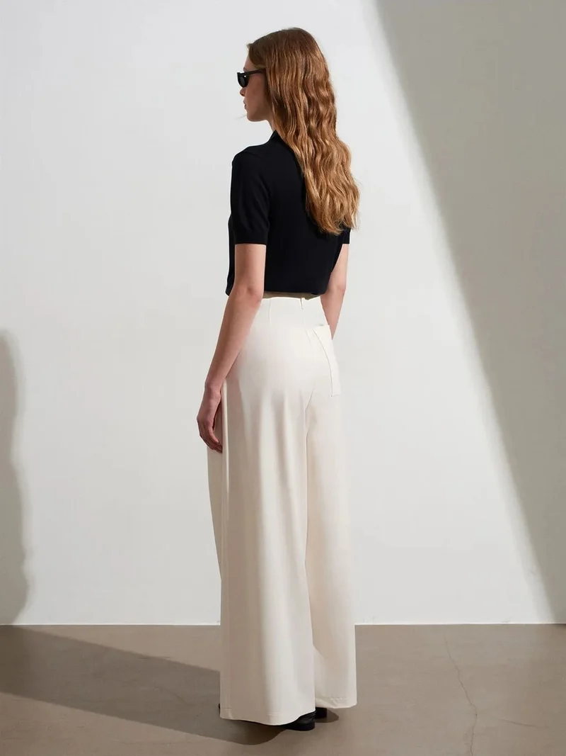 ديلفين DILVIN Women's High-Waist Wide-Leg Crepe Trousers