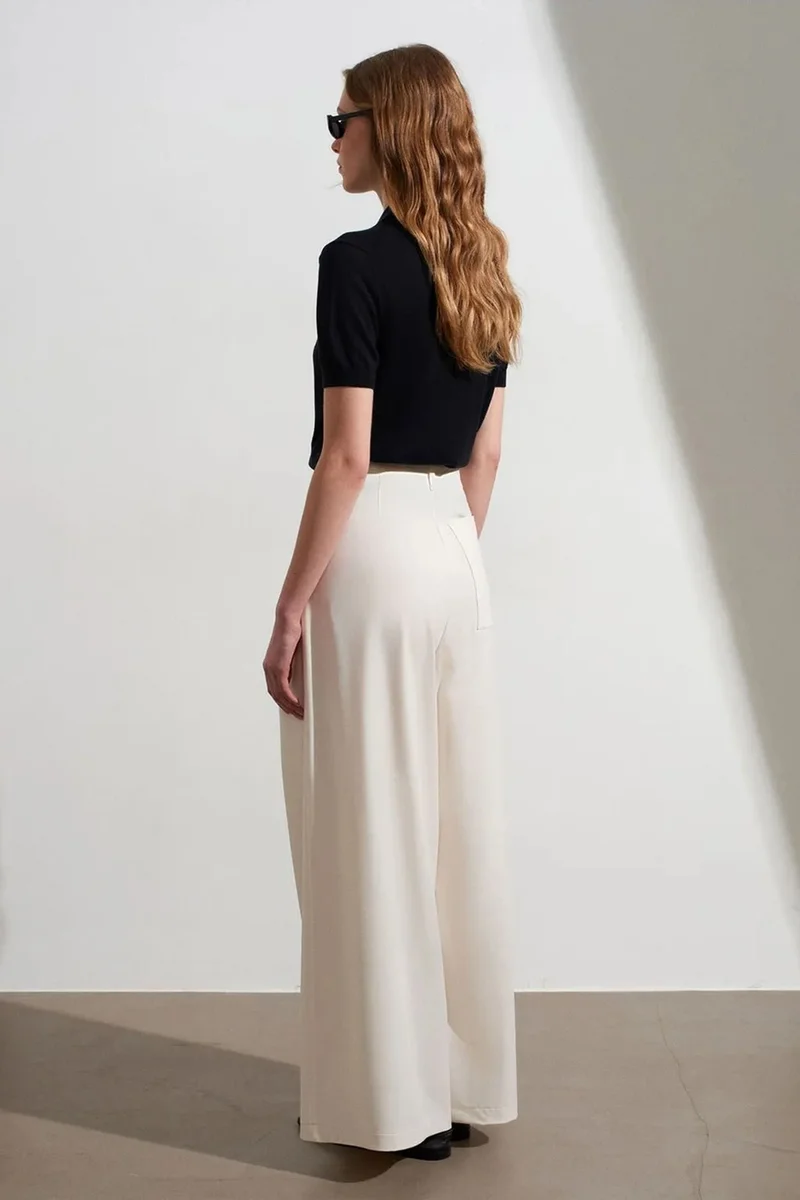 ديلفين DILVIN Women's High-Waist Wide-Leg Crepe Trousers