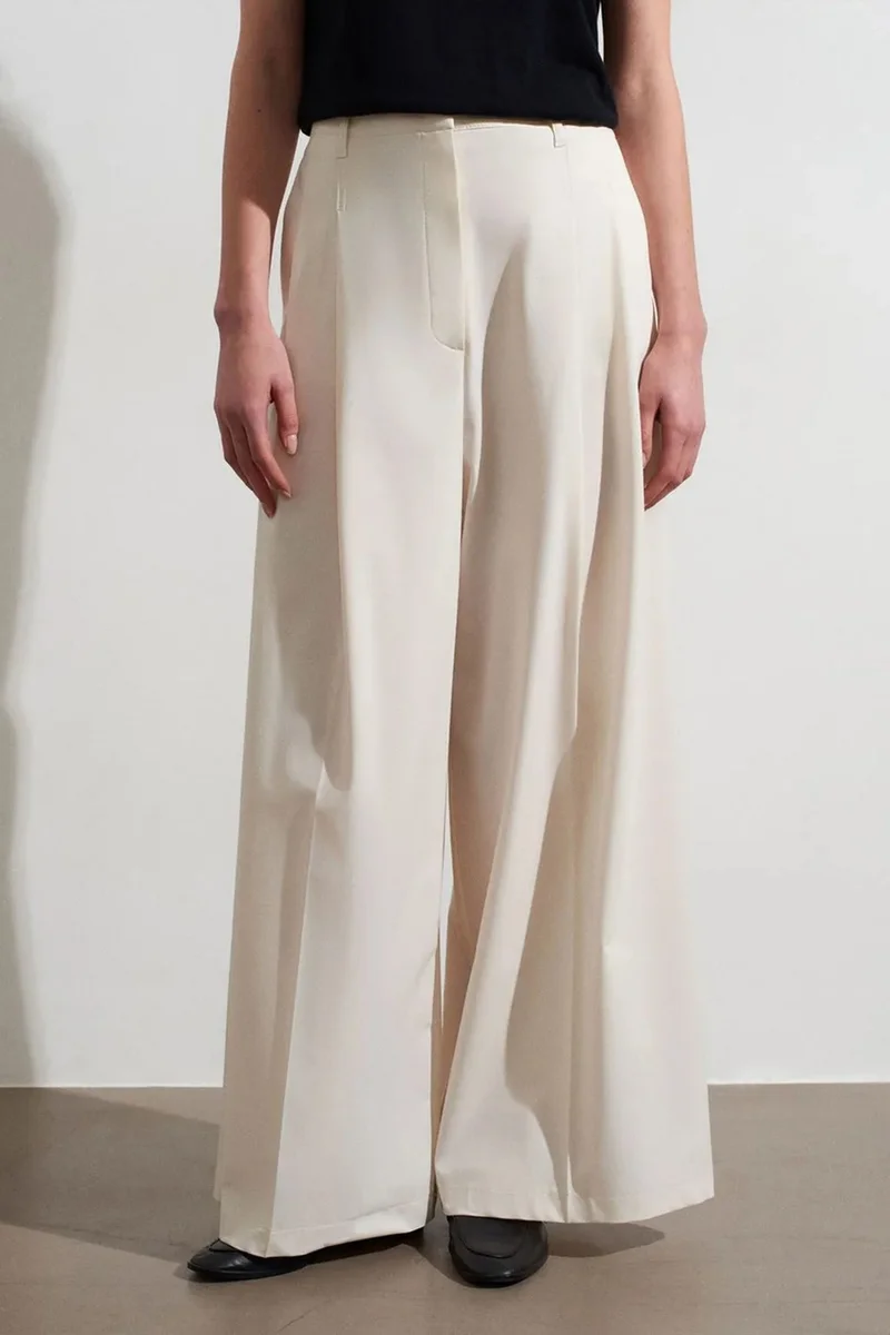 Dilvin Cream Natural DILVIN Women's High-Waist Wide-Leg Crepe Trousers for Women | Best Price UAE