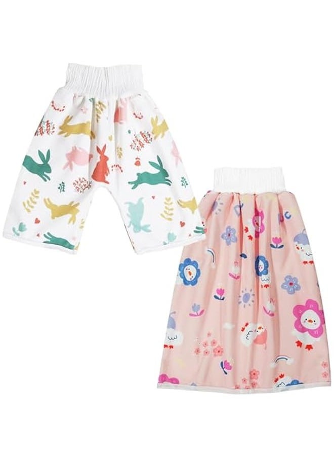 Beauenty SUNDEE 2 Packs Waterproof Potty Training Pant Skirt, Breathable Absorbent Diaper Shorts for Boys Girls Toddler Infant Kids Children 0-8 Years Night Time, Reusable Washable Underwear Skirts-Short+Skirt  - Image 1