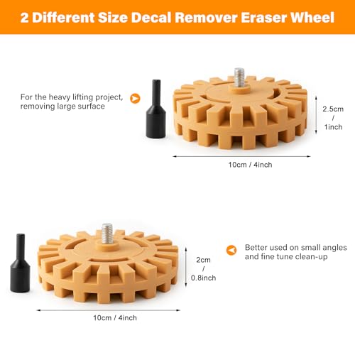 Gomake Decal Remover Eraser Wheel Tool Kit with Drill Adapter Vinyl Decal Adhesive Removal Tool with Razor Blade Scraper for Removing Pinstripes, Stickers (Mix, 2 Pack Slotted) - Image 4