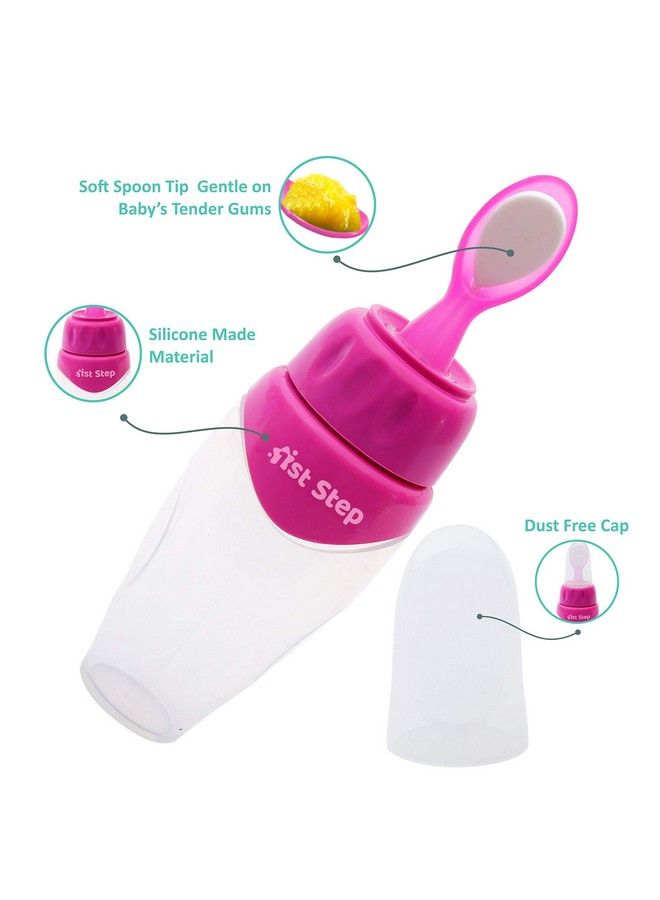 1st Step Non Spill Soft Squeezy Silicone Cereal Feeder With Hygienic Spoon Cover Pink - Image 3