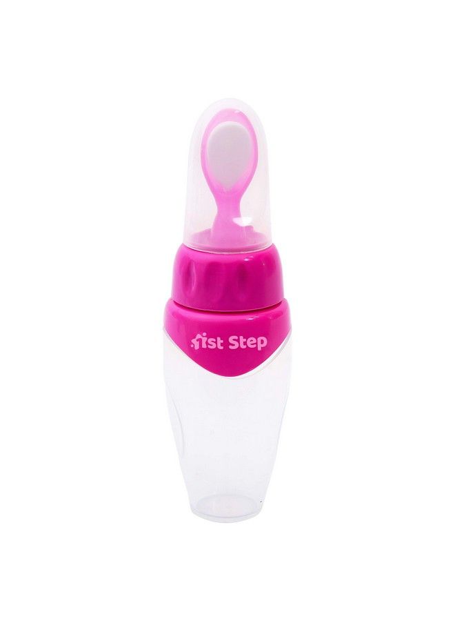 1st Step Non Spill Soft Squeezy Silicone Cereal Feeder With Hygienic Spoon Cover Pink - Image 2