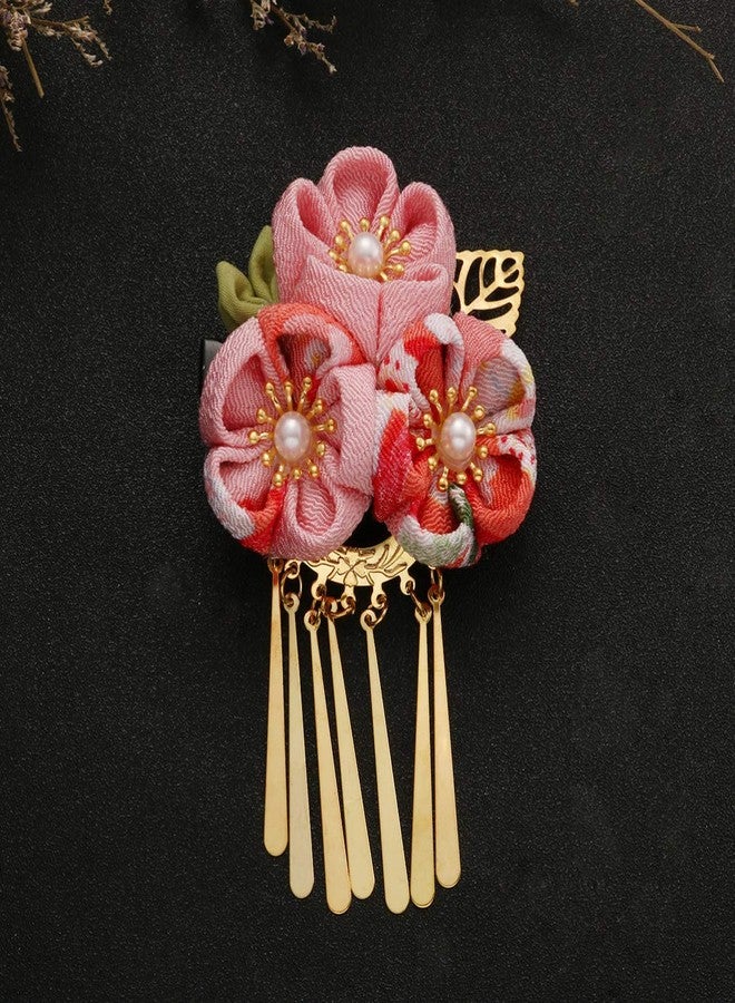 Lurrose Hair Clip, Japanese Kimono Flower Design, for Women Girls, Hair Accessories, Hair Tie Band Clip, Pink, 1 Count - Image 2