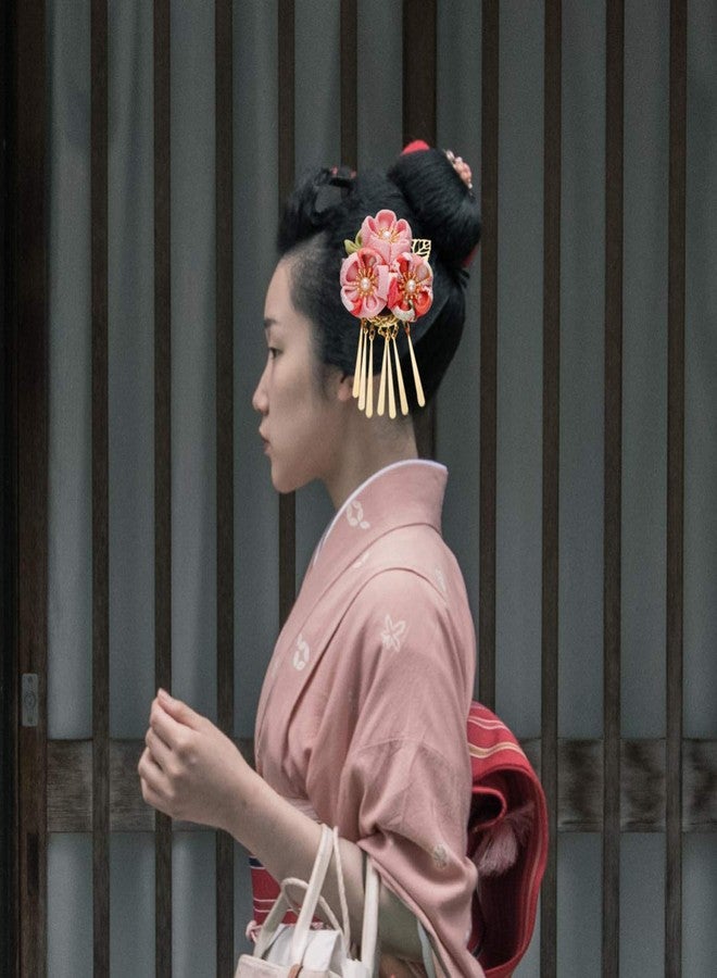 Lurrose Hair Clip, Japanese Kimono Flower Design, for Women Girls, Hair Accessories, Hair Tie Band Clip, Pink, 1 Count - Image 5