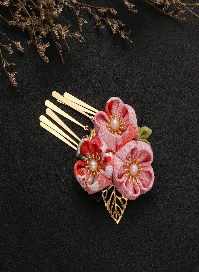 Lurrose Hair Clip, Japanese Kimono Flower Design, for Women Girls, Hair Accessories, Hair Tie Band Clip, Pink, 1 Count - Image 3