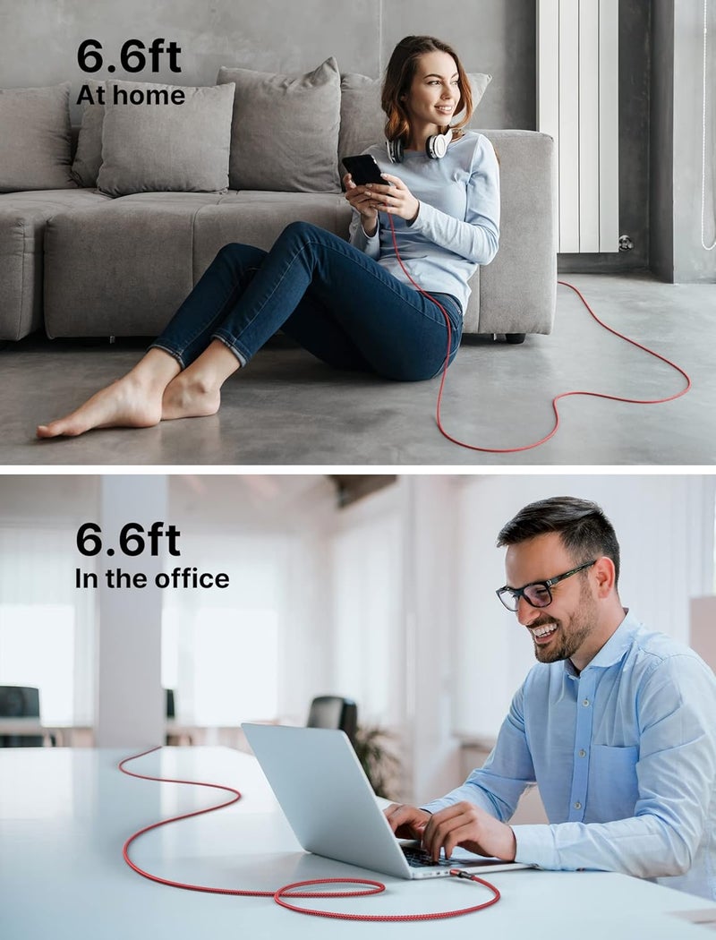 jsaux USB C to USB C Cable 100W, [2-Pack 2M] Type C Cable, USB C PD 5A Fast Charging Cord Compatible with iPhone Air/17/17e/16/15 Pro Max, Samsung Galaxy S24 S23, MacBook Pro/Air, iPad Pro, Pixel-Red - Image 4