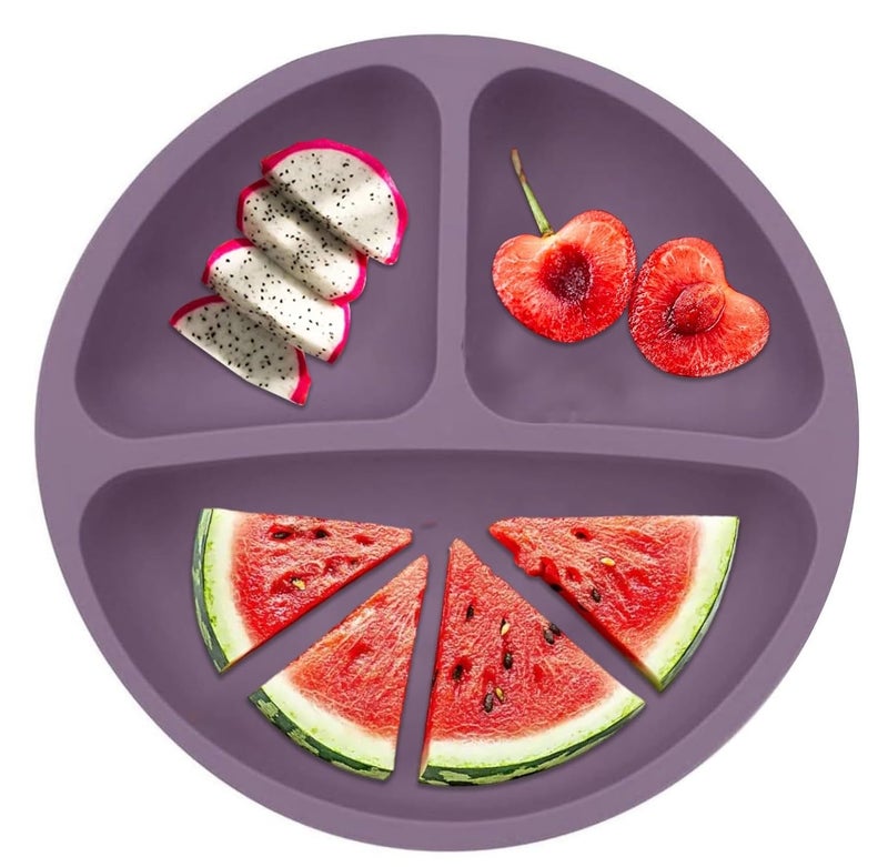 Xacton Silicone Suction Plates I Baby Feeding with 3 Strong Suction Cups I BPA Free, Dishwasher, Freezer & Microwave Safe I Unbreakable I Silicon Grip I Deep Divided for Baby & Toddlers (Purple) - Image 1