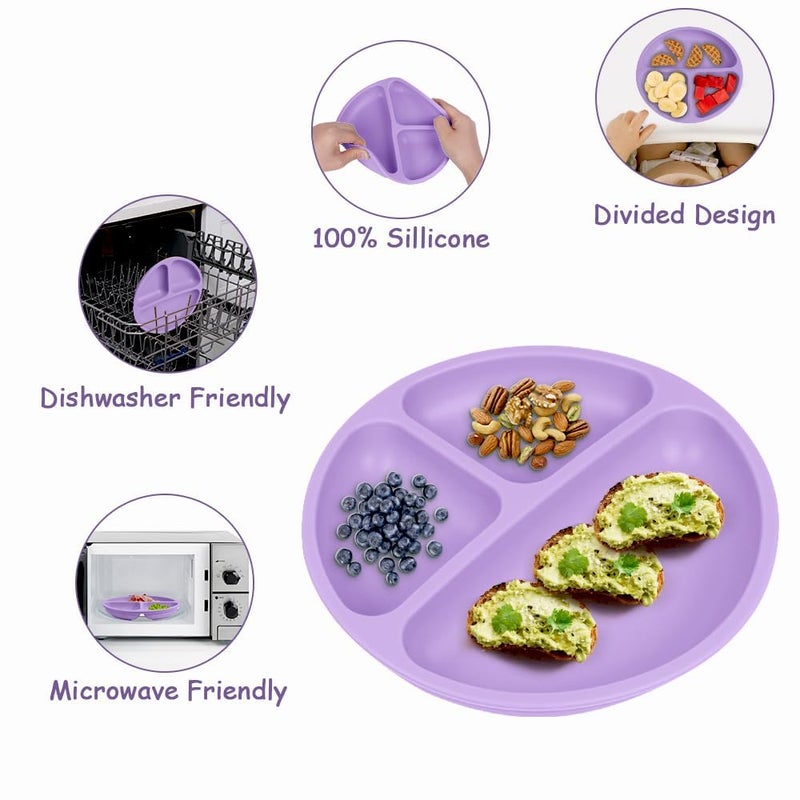 Xacton Silicone Suction Plates I Baby Feeding with 3 Strong Suction Cups I BPA Free, Dishwasher, Freezer & Microwave Safe I Unbreakable I Silicon Grip I Deep Divided for Baby & Toddlers (Purple) - Image 4
