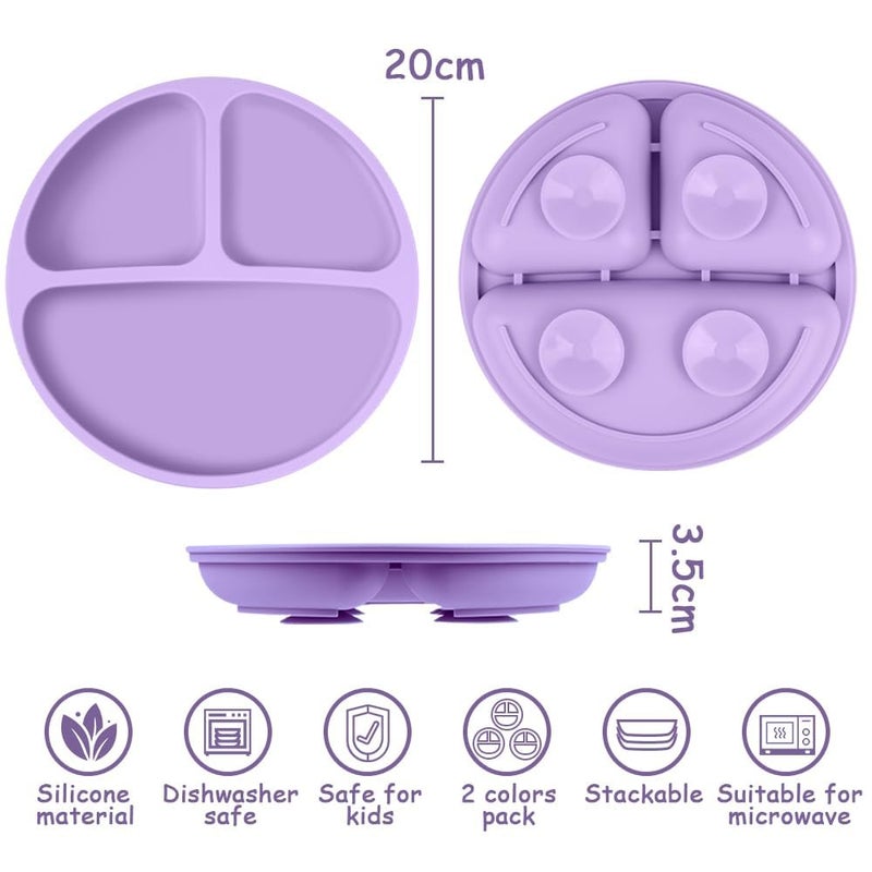Xacton Silicone Suction Plates I Baby Feeding with 3 Strong Suction Cups I BPA Free, Dishwasher, Freezer & Microwave Safe I Unbreakable I Silicon Grip I Deep Divided for Baby & Toddlers (Purple) - Image 2
