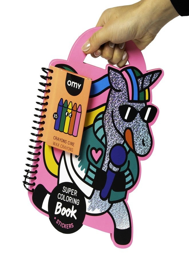 Omy Super Coloring Book - Unicorn | Enter a Magical World of Rainbows, Sparkles, and Imagination | 35 Pages, 2 Sticker Sheets, 5 Wax Crayons | Creative Play for Kids Ages 3 and Up - Image 1