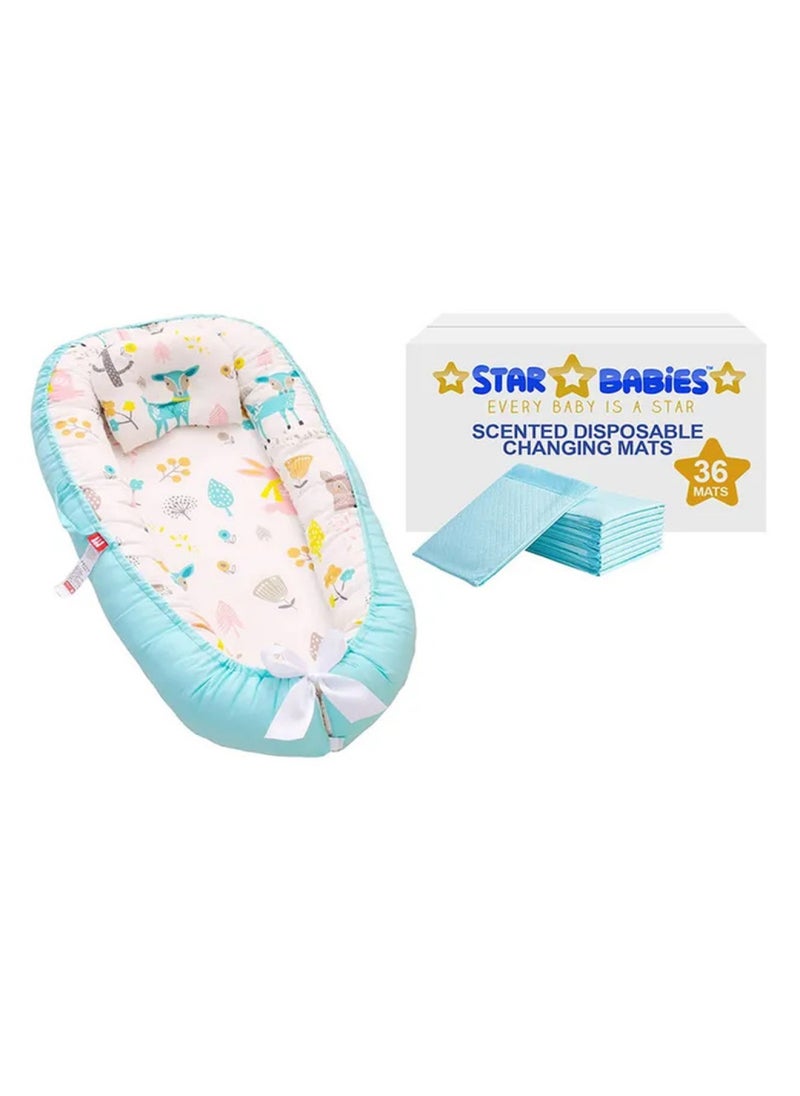 Combo Pack Baby Sleeping Pod With Disposable Changing Mat 36Pcs-Blue