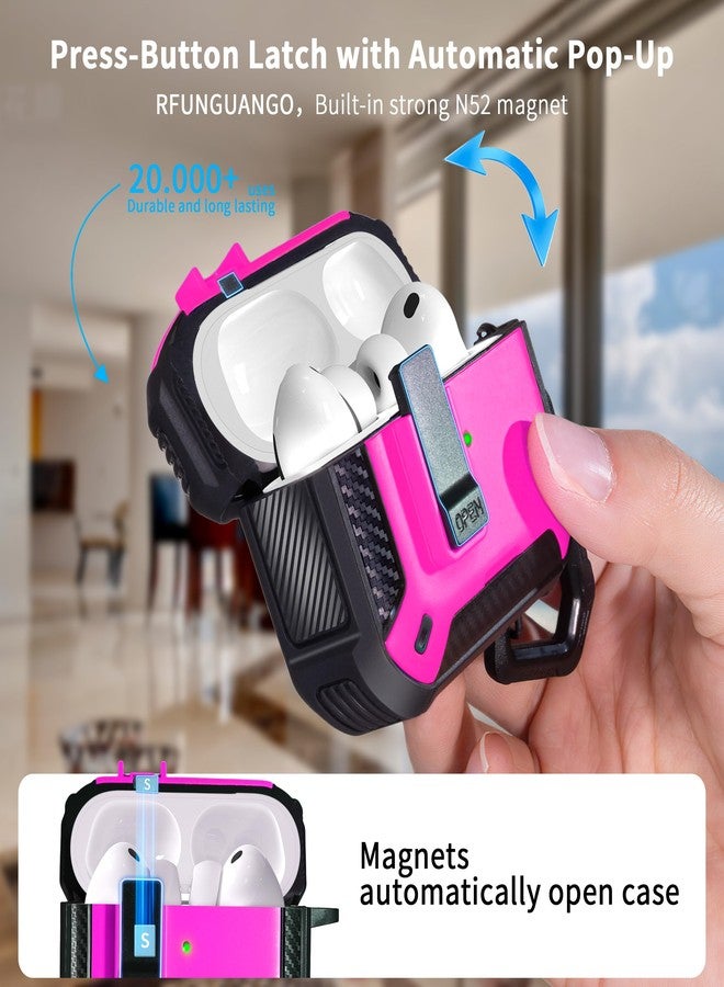 روفونجوانجو جراب حماية متوافق مع سماعات AirPods Pro من الجيل الثالث من RFUNGUANGO، مزود بحامل للهاتف، ووظيفة تثبيت مغناطيسية خلفية، مناسب لسماعات AirPods Pro 3، لون أحمر وردي. - Image 3