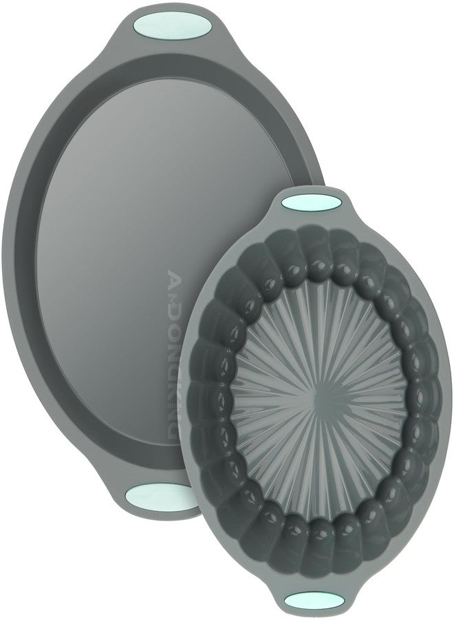 AmDONGKING Silicone Cake Pan, Round Charlotte Cake Mold, Baking Pan for Cheese, Chocolate, Rainbow Cake, Strawberry Shortcake, Brownie, Tart, Pie, 7+9 Inches, 2-PACK - Image 1
