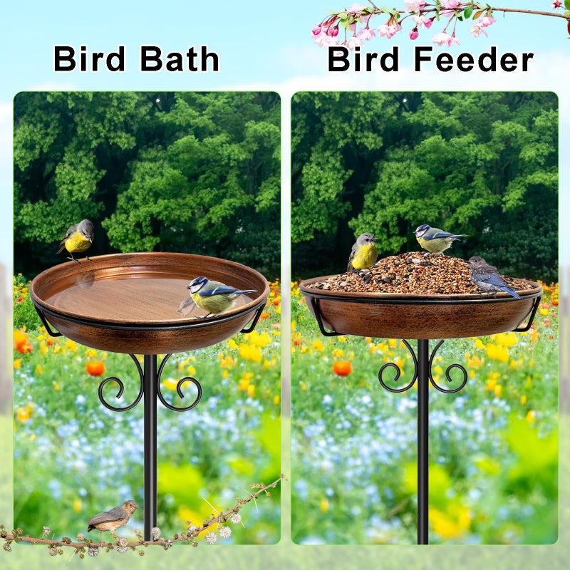 iCHKED 38In Freestanding Bird Bath for Outside, Detachable Birdbaths with Metal Stake, Bird Bath Feeder Bowl for Outdoors Garden Patio Yard Lawn,Sturdy Upgraded 5 Pronged Base (Vintage Bronze) - Image 5