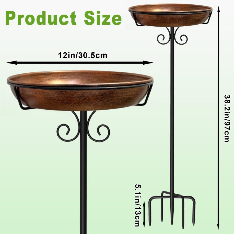 iCHKED 38In Freestanding Bird Bath for Outside, Detachable Birdbaths with Metal Stake, Bird Bath Feeder Bowl for Outdoors Garden Patio Yard Lawn,Sturdy Upgraded 5 Pronged Base (Vintage Bronze) - Image 3