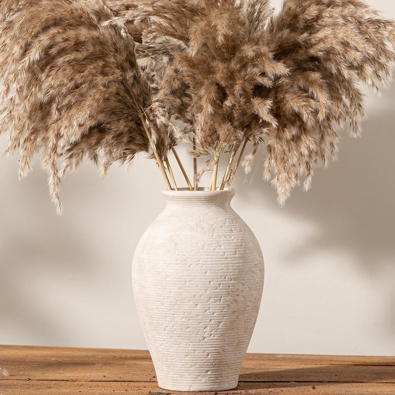 Vanselia Ceramic Flower Vase Home Decor - Large Farmhouse Table Vases Rustic Vintage Living Room Kitchen Bedroom Decorations for House Book Shelf Office Coffee Desk Dining Fireplace (9" Rustic) - Image 4