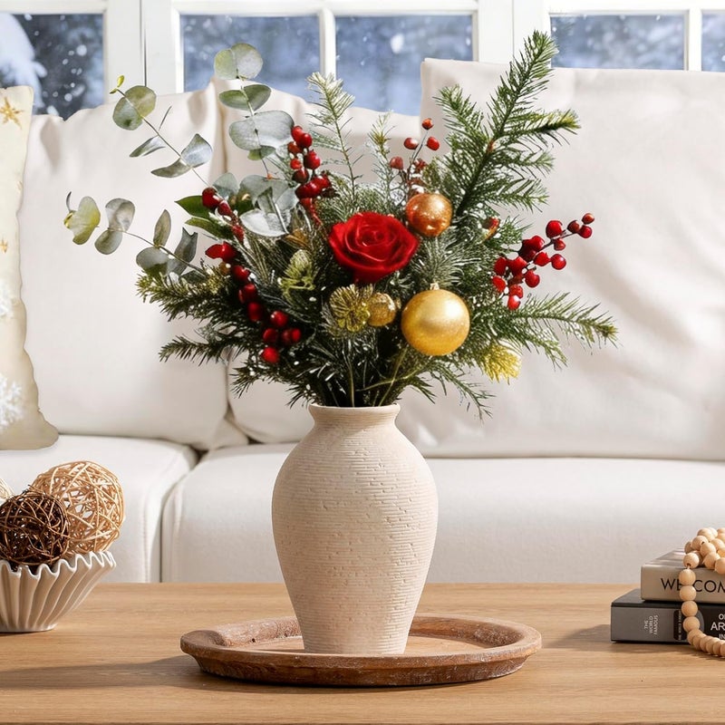 Vanselia Ceramic Flower Vase Home Decor - Large Farmhouse Table Vases Rustic Vintage Living Room Kitchen Bedroom Decorations for House Book Shelf Office Coffee Desk Dining Fireplace (9" Rustic) - Image 5