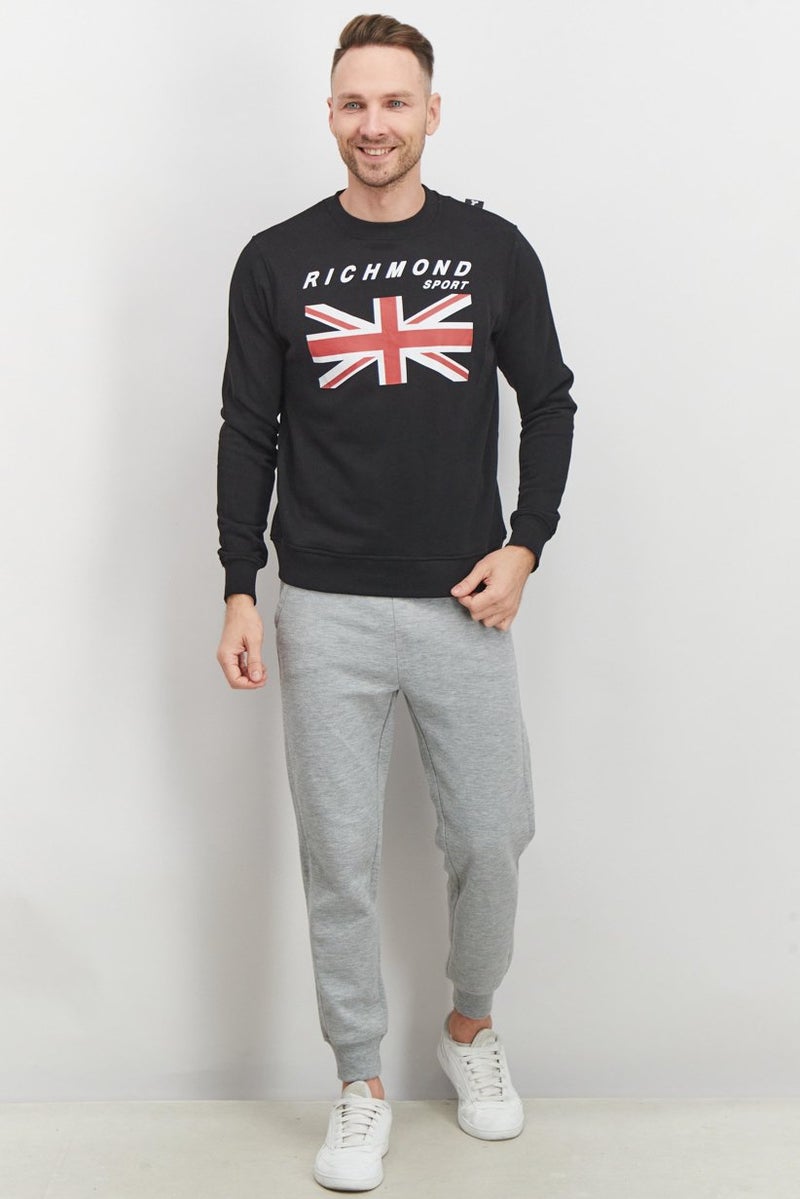 JOHN RICHMOND Men Sport Fit Crew Neck Brand Logo Sweatshirt, Black - Image 3