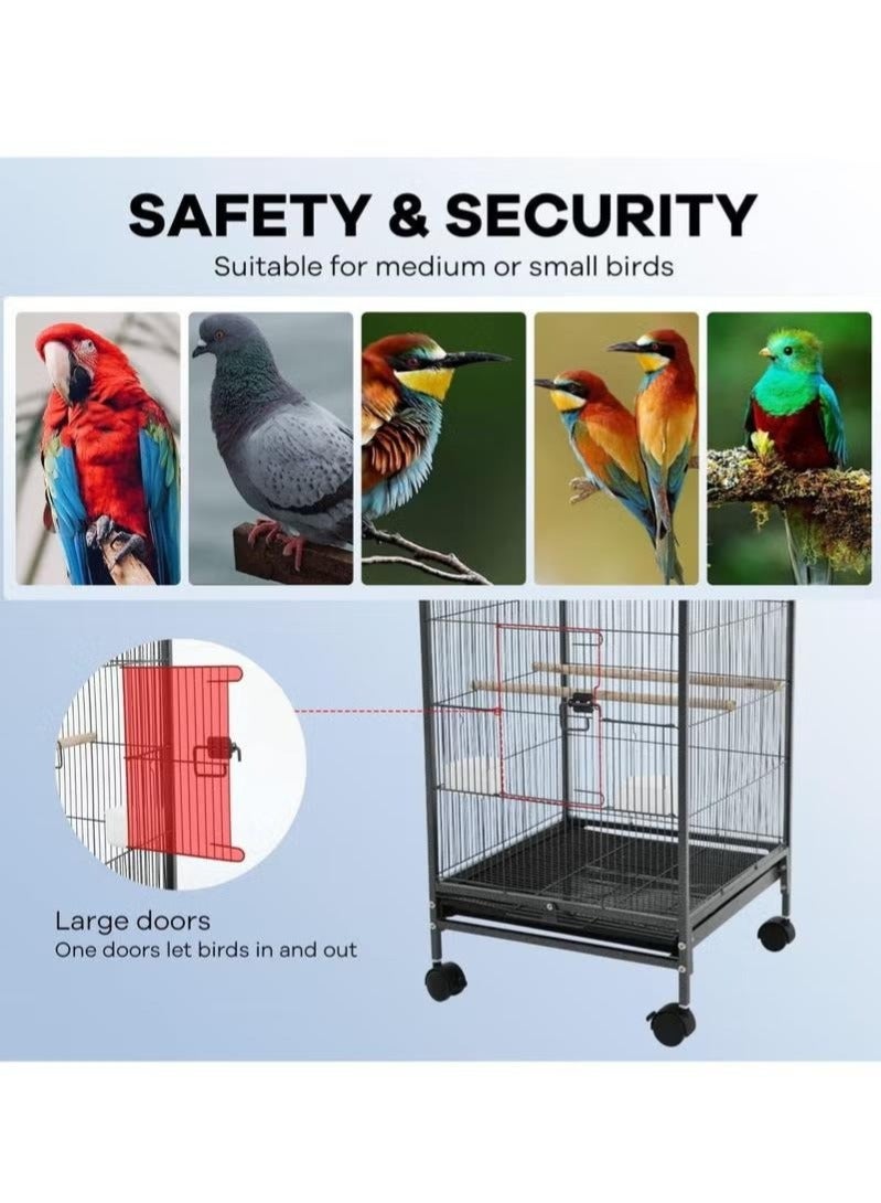 WALALLA 35-inch Wrought Iron Flight Bird Cage for Cockatiels Parakeets Pigeons Parrot Lovebird with Rolling Stand Bird Playground - Image 4
