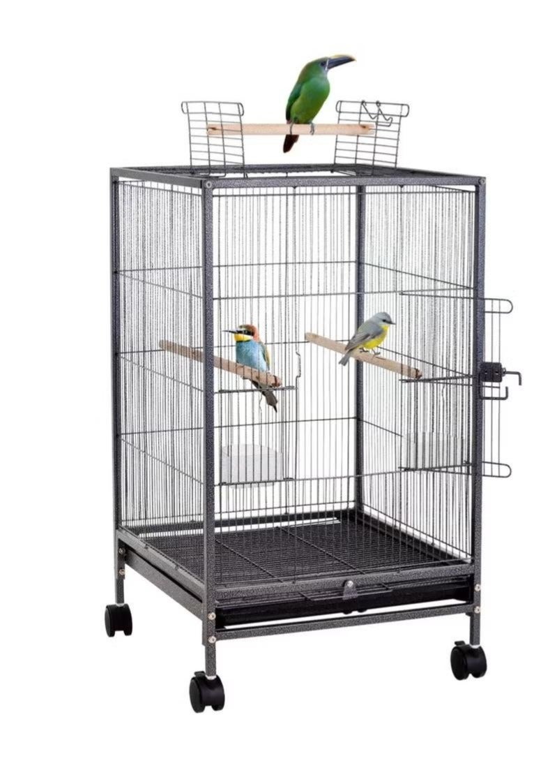 WALALLA 35-inch Wrought Iron Flight Bird Cage for Cockatiels Parakeets Pigeons Parrot Lovebird with Rolling Stand Bird Playground - Image 1