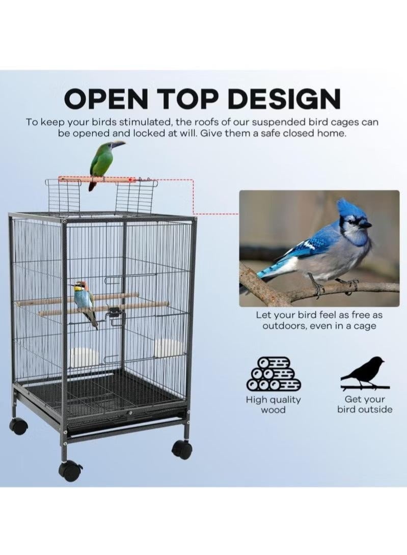 WALALLA 35-inch Wrought Iron Flight Bird Cage for Cockatiels Parakeets Pigeons Parrot Lovebird with Rolling Stand Bird Playground - Image 2