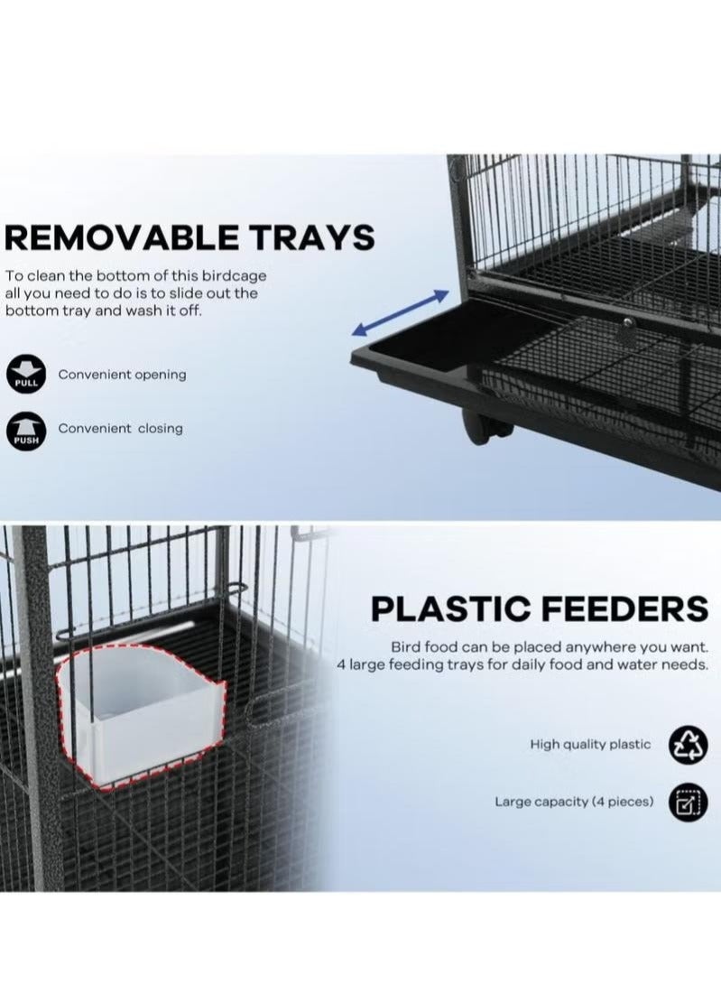 WALALLA 35-inch Wrought Iron Flight Bird Cage for Cockatiels Parakeets Pigeons Parrot Lovebird with Rolling Stand Bird Playground - Image 5