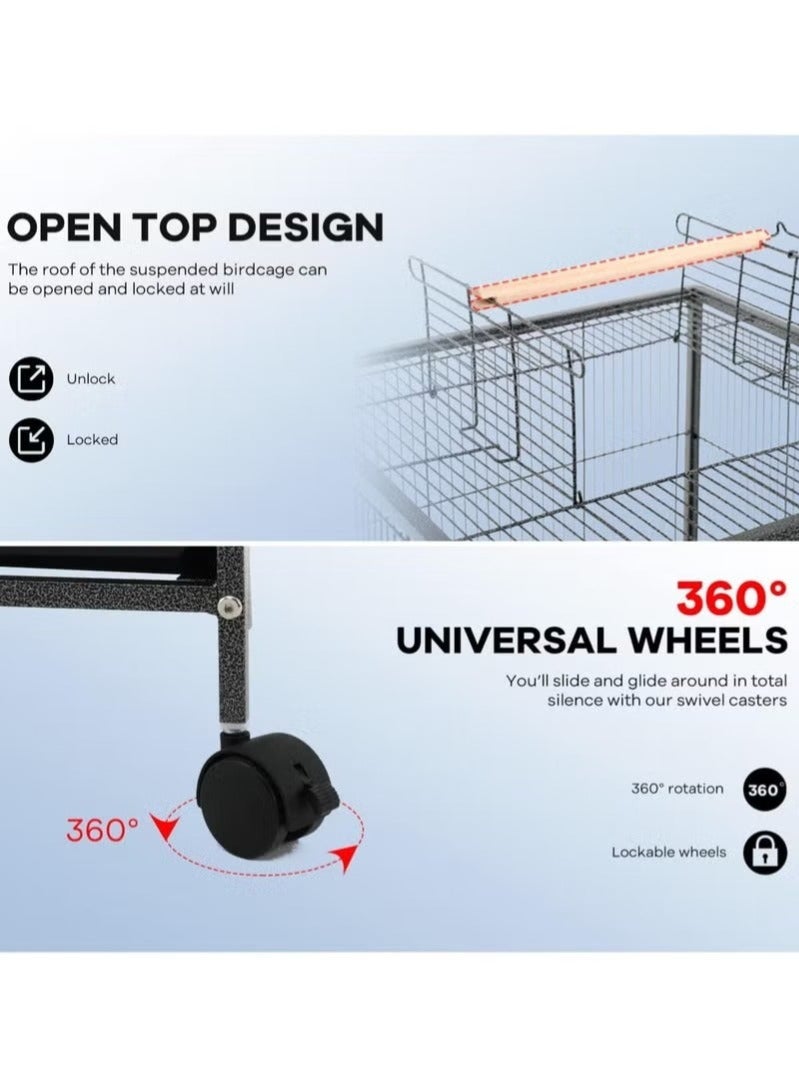 WALALLA 35-inch Wrought Iron Flight Bird Cage for Cockatiels Parakeets Pigeons Parrot Lovebird with Rolling Stand Bird Playground - Image 3