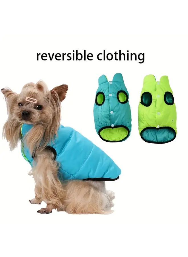 All Season Reversible Dog Jacket Lake Blue Green Split 4XL Thick Winter Coat for Small Medium Large Dogs Easy Wear Pet Vest with Button Closure Fleece Lined No Fit Zone for Collars - Image 1