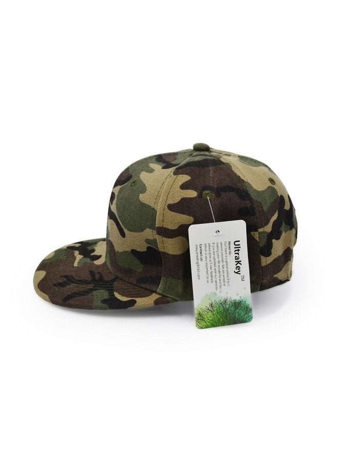 UltraKey Flat Brim Cap, Army Military Camo Baseball Cap Camouflage Hip Hop Flat Bill Plain Snapback Hats Green - Image 5