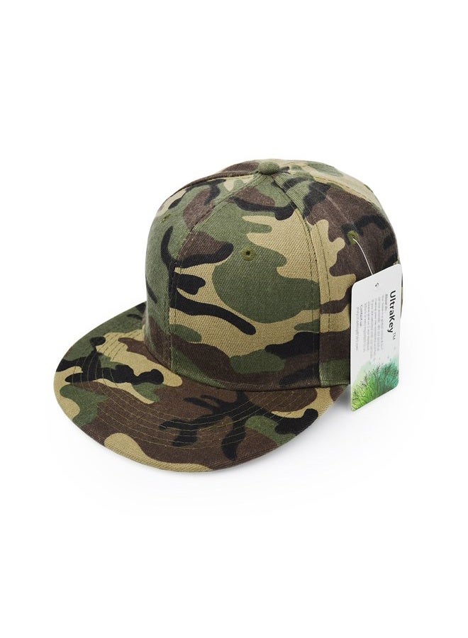UltraKey Flat Brim Cap, Army Military Camo Baseball Cap Camouflage Hip Hop Flat Bill Plain Snapback Hats Green - Image 2