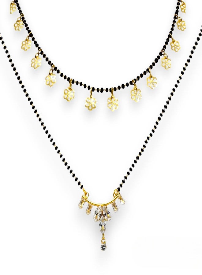 Elleva Small Mangalsutra for Women and Girls Stylish New Combo | Gold Plated Jewellery Set Traditional for Weding, Golden, Set of 2 (Pack of 1) - Image 1