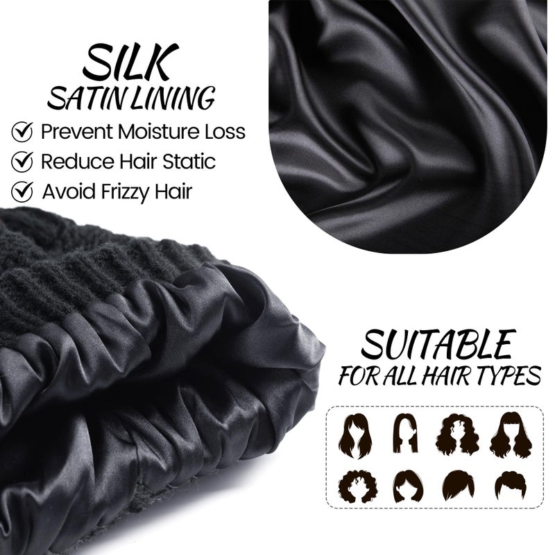 Ultrafun 3 Pack Satin Lined Beanie for Women, Slouchy Winter Hats with Silk Lined, Oversized Knit Warm Hat Skull Cap (Black, Grey, Pink) - Image 3