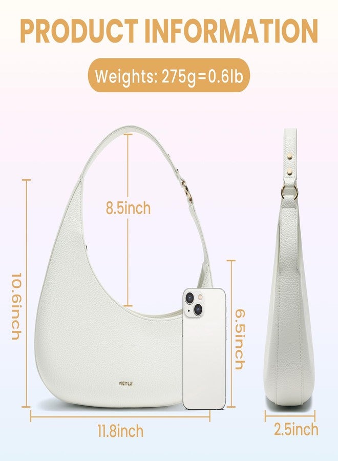 Keyli Shoulder Bag Polene Bags for Women Fashionable Casual Vegan Leather Zip Top-Handle Handbags Quilted Crescent Hobo Purse Beige White - Image 4