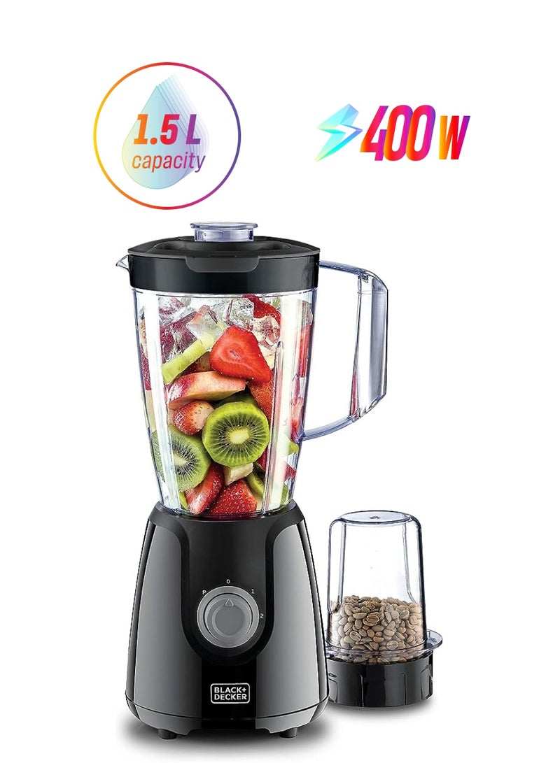BLACK&DECKER خلاط بقوة 400 واط مع مطحنة بالإضافة إلى وعاء إضافي، أسود - Bx430J-B5، - Image 1