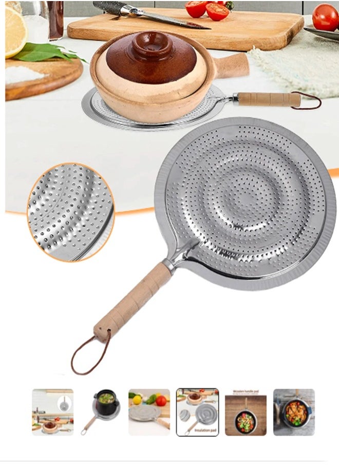 Simmer Ring - Simmer Ring Pan Hob Mat with Wooden Handle: Versatile Heat Diffuser for Electric or Gas Cookers - Image 1