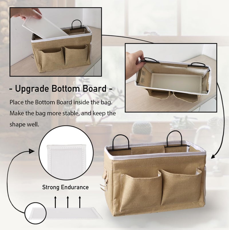 Kanrichu 2pcs Middle Wall Hanging Organizer Bag, Linen Fabric Door Hanging Storage Basket with Pockets, Waterproof Bin for Kitchen, Bedroom, Office, RV Camper (Khaki) - Image 3