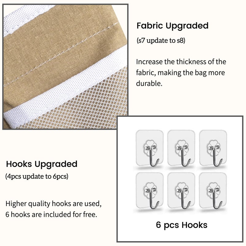 Kanrichu 2pcs Middle Wall Hanging Organizer Bag, Linen Fabric Door Hanging Storage Basket with Pockets, Waterproof Bin for Kitchen, Bedroom, Office, RV Camper (Khaki) - Image 4