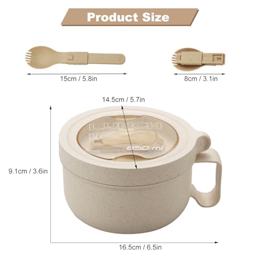 Rarapop 3 Pack Microwave Soup Bowl Containers with Lids, 28.7oz Wheat Straw Ramen Noodles Cup Mug for Instant Noodles,Oatmeal, Gumbo, Salad,Crunch,Cereal & More, Easy-Grip Design(Beige, Pink, Green) - Image 2