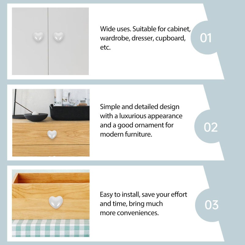 White Ceramic Heart Drawer Knobs 10pcs Furniture Cabinet Wardrobe Handles - Image 5