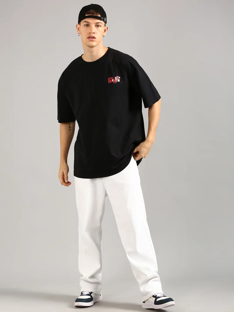 Joven Men Black Printed Pure Cotton Oversized T-Shirt