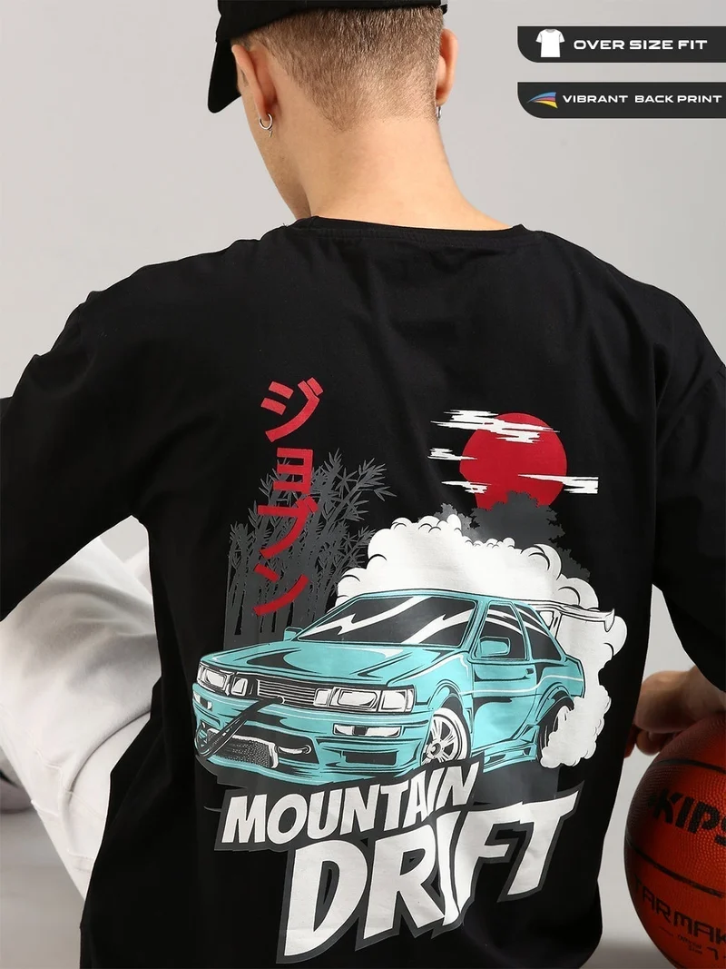 Joven Men Black Printed Pure Cotton Oversized T-Shirt