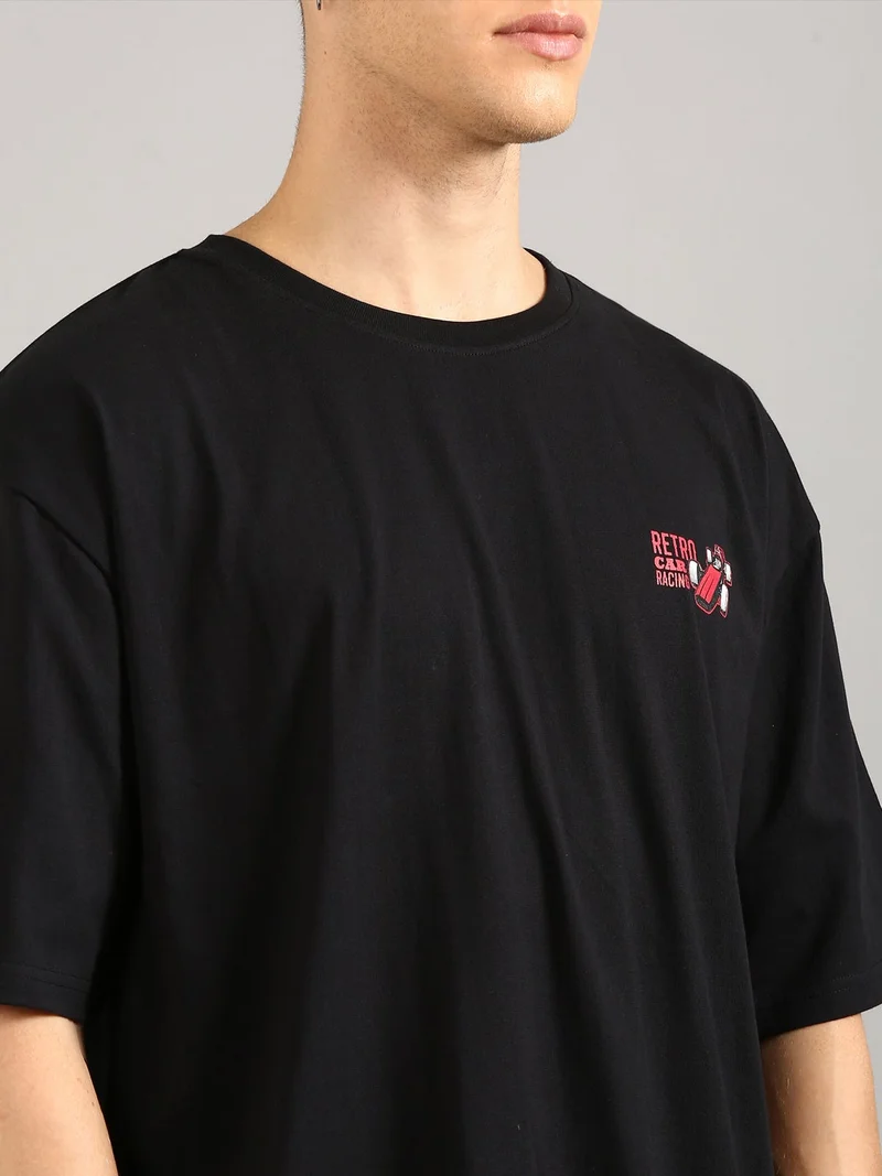 Joven Black Men Black Printed Pure Cotton Oversized T-Shirt for Men | Best Price UAE
