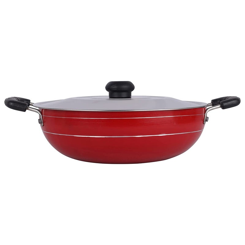 DBY Nonstick Kadai with Stainless Steel Lid 2 Liter Deep Fry Pan NonStick Indian Kadhai for Curry Frying  Gravy Gas Stove Compatible Durable Aluminum Cookware with HeatResistant Handles