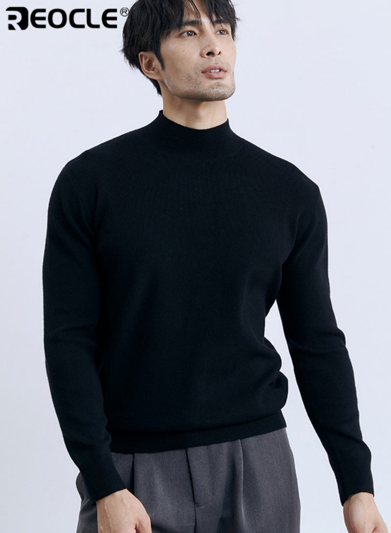 ريوكل جمسيفي صوف نصف طاقية للرجال بتصميم ضيق ومرن، سترة طويلة الأكمام مصنوعة من مزيج صوف المودال، مناسبة لارتداء طبقة أساسية - Image 3