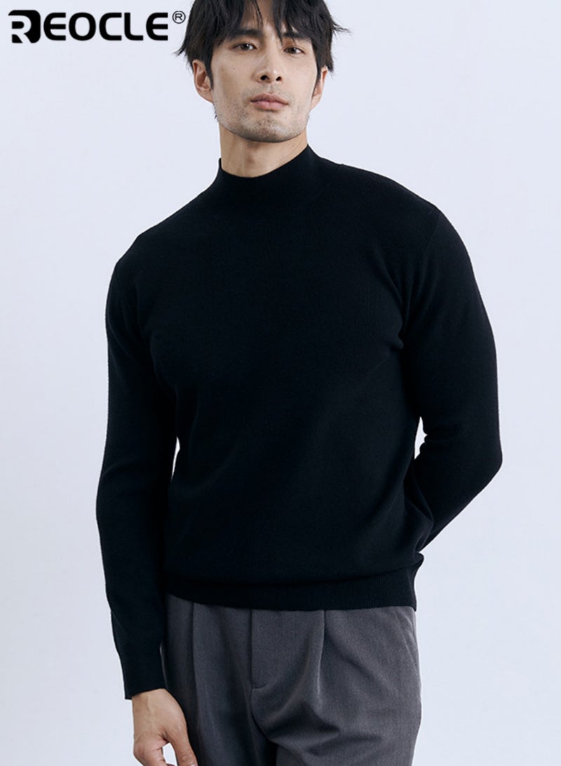 ريوكل جمسيفي صوف نصف طاقية للرجال بتصميم ضيق ومرن، سترة طويلة الأكمام مصنوعة من مزيج صوف المودال، مناسبة لارتداء طبقة أساسية - Image 2