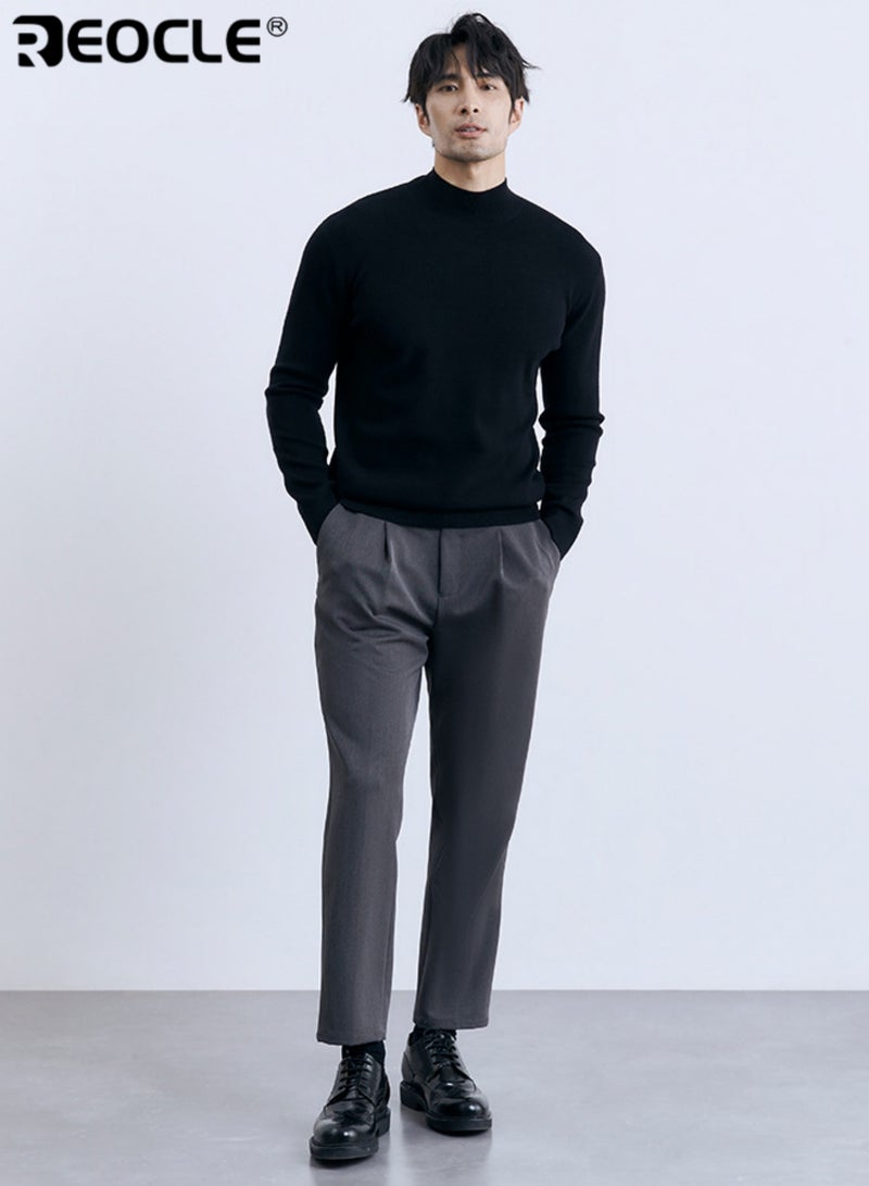 ريوكل جمسيفي صوف نصف طاقية للرجال بتصميم ضيق ومرن، سترة طويلة الأكمام مصنوعة من مزيج صوف المودال، مناسبة لارتداء طبقة أساسية - Image 4