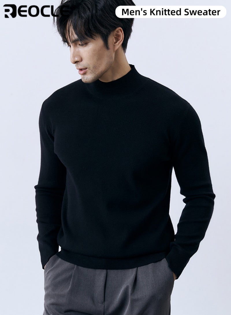 ريوكل جمسيفي صوف نصف طاقية للرجال بتصميم ضيق ومرن، سترة طويلة الأكمام مصنوعة من مزيج صوف المودال، مناسبة لارتداء طبقة أساسية - Image 1