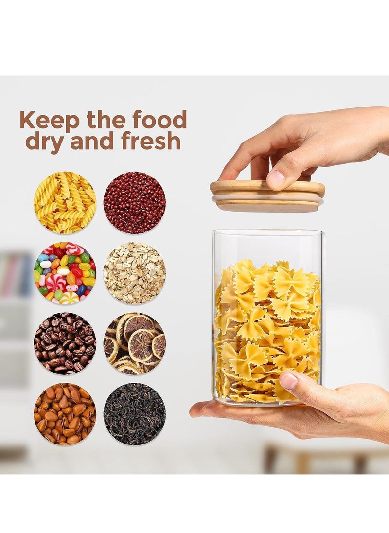TYCOM - Tycom Glass Jars Set 750ML, 1150ML & 1500ML, Food Storage Containers for Kitchen, Spice jars With Labels, Marker and spoons, Square 10cm Mixed Size 6 Pieces With Wood Lid. - Image 1