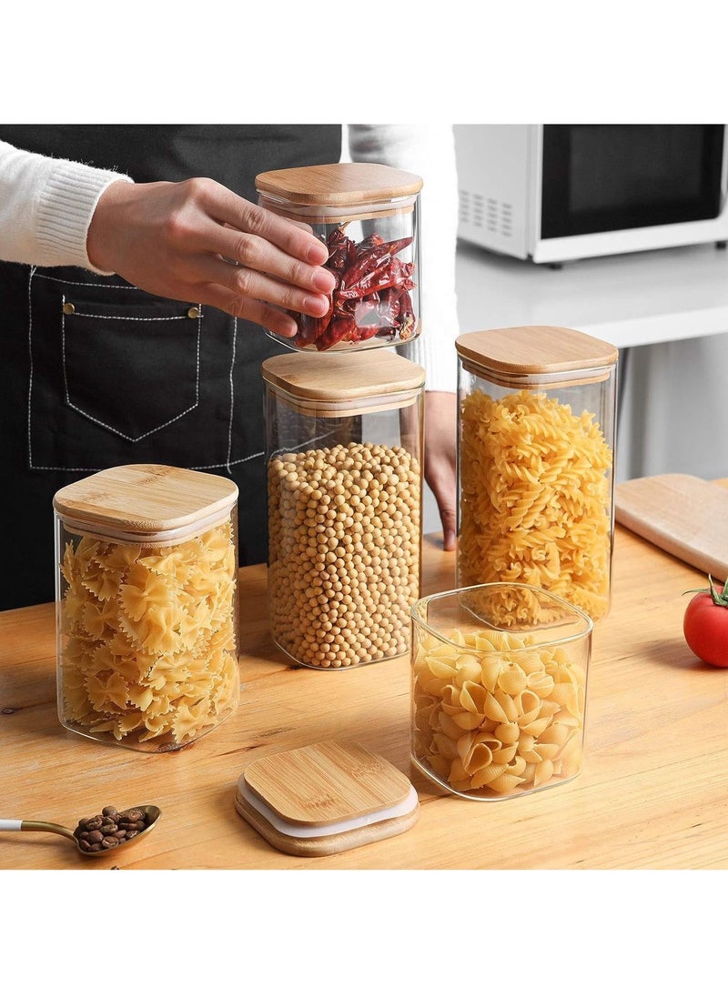 TYCOM Tycom Glass Jars Set 750ML, 1150ML & 1500ML, Food Storage Containers for Kitchen, Spice jars With Labels, Marker and spoons, Square 10cm Mixed Size 6 Pieces With Wood Lid.  - Image 5
